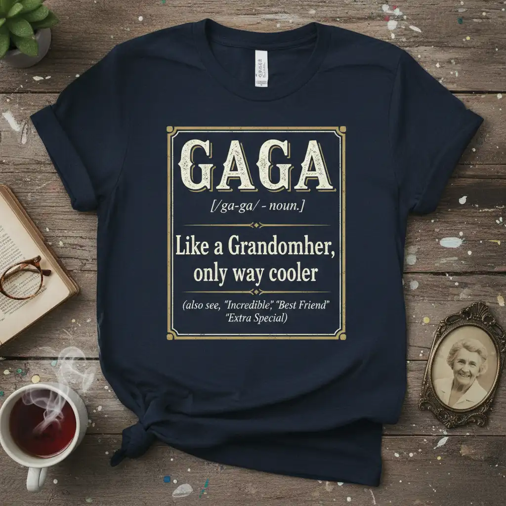 GAGA Like a Grandmomher quote printed with bold typography on quality cotton blend t-shirt design