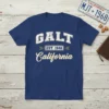 GALT EST. 1946 California vintage distressed typography t-shirt design in navy blue