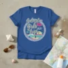 Galveston Girls Trip 2021 t-shirt featuring a beach scene with waves, palm trees, and a lighthouse, framed by a rope