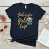 Galveston Girls Trip 2022 text with a retro sunset wave graphic on a navy t-shirt