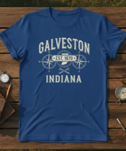 Galveston Indiana Est 1870 vintage t-shirt design with compass and state outline
