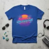Galveston Texas retro sunset t-shirt design with palm trees and neon-style text