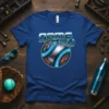 Game day baseball t-shirt with neon blue stitching and chrome effect text