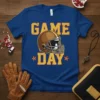 Blue t-shirt with yellow "GAME DAY" text and a brown football helmet graphic