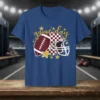 Game Day football t-shirt design with vintage football and checkered helmet graphic surrounded by gold stars