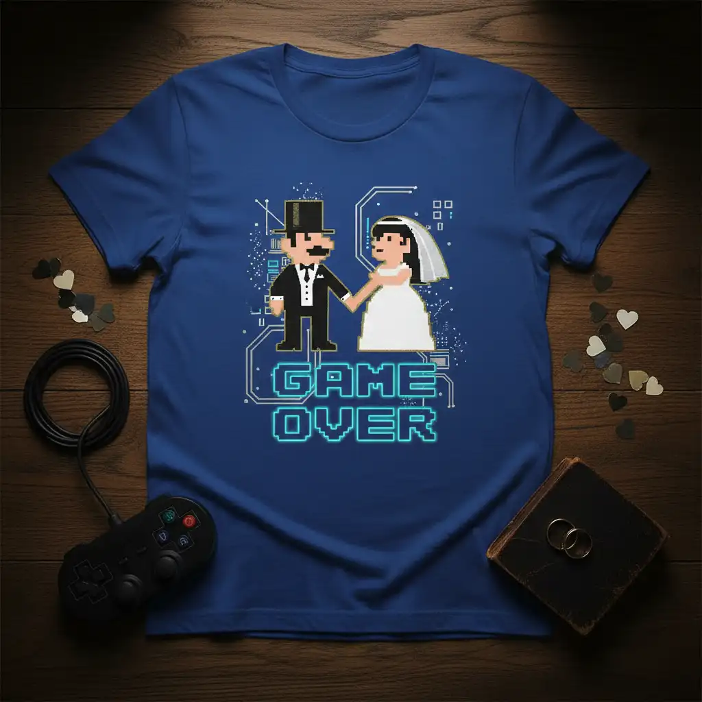 Game Over Wedding eye-catching design printed on soft premium material creating a standout t-shirt