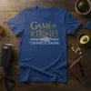 Blue t-shirt with "GAME of KETONES THINNER IS COMING" text and a dragon skeleton graphic