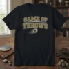Black t-shirt with "Game of Throws" text in gold and white, featuring a football graphic