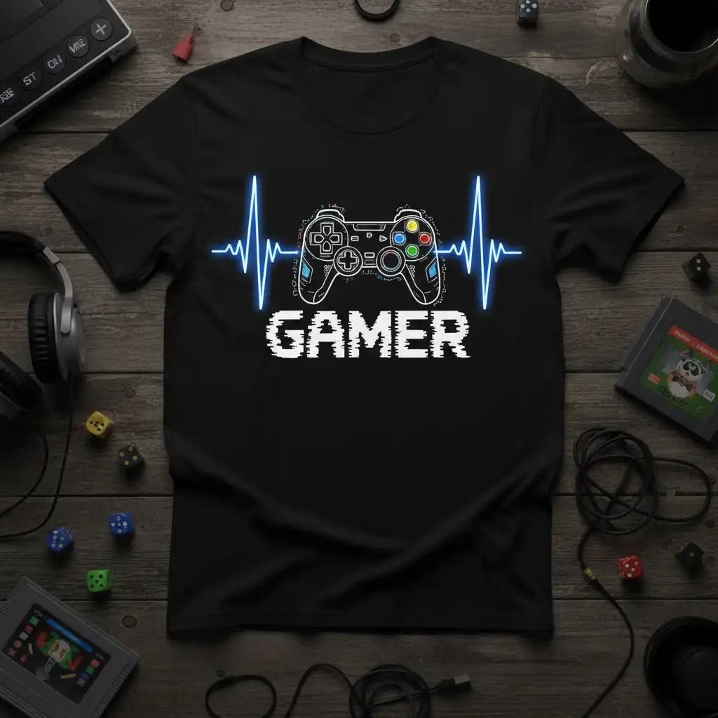 Gamer Heartbeat T-Shirt unique artwork printed on quality cotton blend creating a standout t-shirt