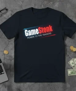 GameStonk Power To The Traders t-shirt with bold white and red text, symbolizing stock market trading
