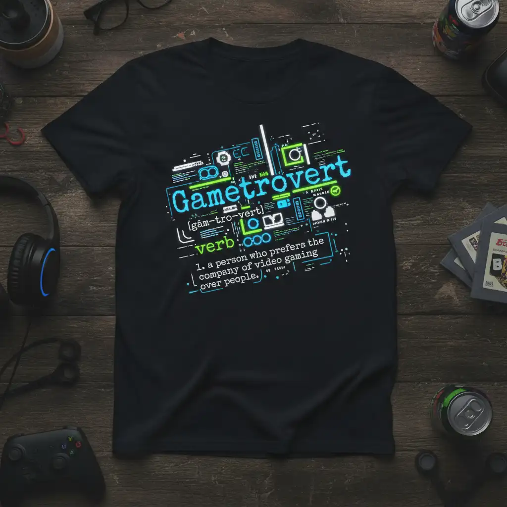 Gametrovert definition a person quote printed with unique artwork on comfortable cotton fabric t-shirt design