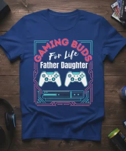 GAMING BUDS For Life Father Daughter t-shirt with video game controllers and console design