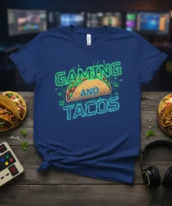 GAMING AND TACOS stylish graphic design printed on comfortable cotton t-shirt