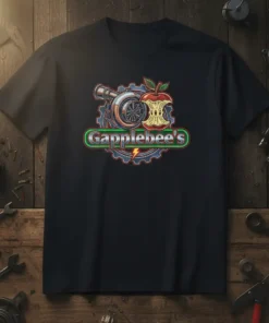 Gapplebee's T-Shirt design featuring a turbocharger and a bitten apple with the text "Gapplebee's" below