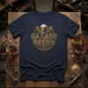 Garage Beers t-shirt design with vintage distressed text, a beer mug, and wrenches
