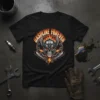 Gasoline Forever t-shirt with a winged skull, exhaust pipes, and flames graphic