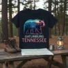 Gatlinburg Tennessee t-shirt with a bear silhouette filled with a mountain landscape and pine trees