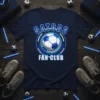 Gators Fan Club text above a soccer ball graphic with blue neon rings on a navy t-shirt