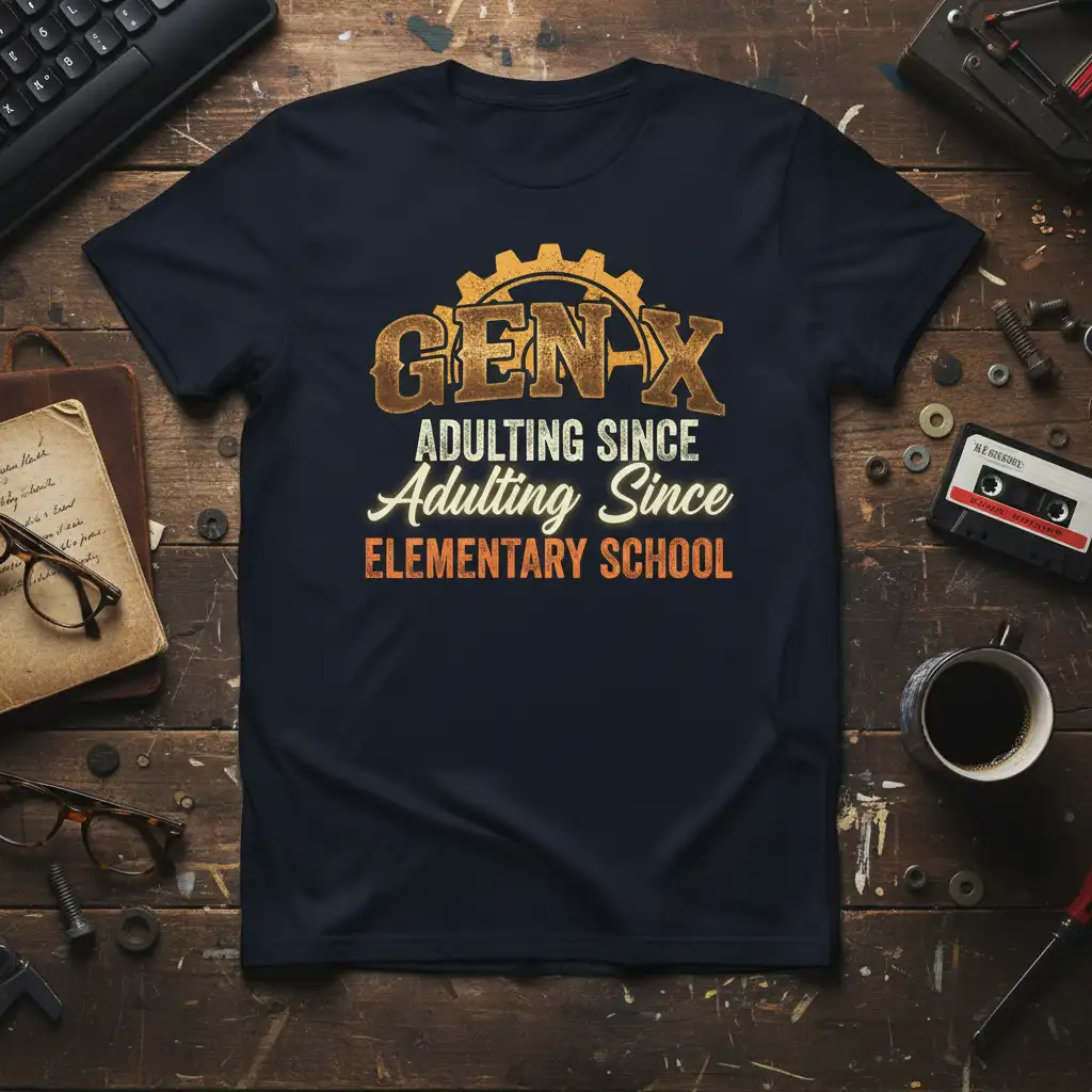 GEN-X ADULTING SINCE Adulting quote printed with unique artwork on breathable fabric t-shirt design