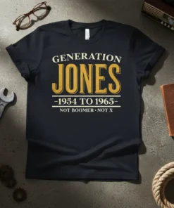 Generation Jones 1954 to 1965 Not Boomer Not X t-shirt design in yellow and white text