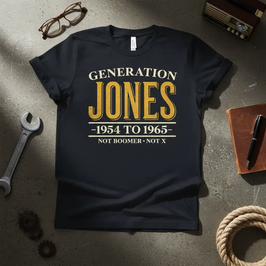Generation Jones 1954 to 1965 Not Boomer Not X text design with vintage distressed typography