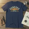 Geneseo New York retro sunset t-shirt with vintage styling and mountains graphic