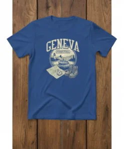 Geneva Pennsylvania travel t-shirt with vintage map, compass, boat, and lighthouse graphic