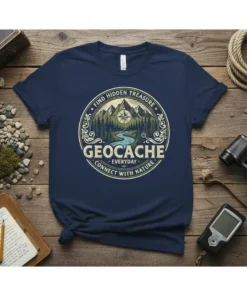 FIND HIDDEN TREASURE GEOCACHE text design featuring creative typography on quality t-shirt