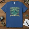 Geocaching Been There Found That text with compass and mountain graphic on a blue t-shirt