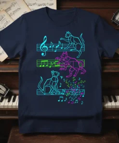 Geometric Cat Music T-Shirt eye-catching graphic design printed on comfortable cotton t-shirt