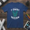 Geometric dog head design with "T-Shirt Design" text, rendered in a modern, polygonal style on a blue t-shirt