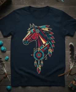Geometric Horse Native American detailed graphic design printed on comfortable cotton t-shirt