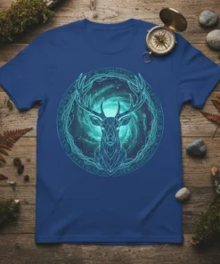 Geometric Stag Cosmic Circle eye-catching graphic design printed on comfortable cotton t-shirt
