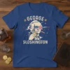 George Sloshington t-shirt design featuring George Washington in American flag sunglasses holding a drink, with patriotic fireworks graphic