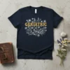 Navy t-shirt with "GERIATRIC Nurse" in gold glitter text and white floral accents