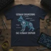 German Engineering Das German Shepard t-shirt design with a blueprint of a German Shepherd showing engineering components