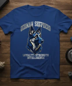 GERMAN SHEPHERD LOYALTY STRENGTH INTELLIGENCE unique graphic design printed on comfortable cotton t-shirt