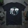 Navy t-shirt with "Get Real! Be Rational!" math humor design, featuring pi and i symbols, binary code, and a calculator