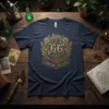 Navy t-shirt with ornate gold "GG GROW GUILD" circular design featuring floral and gear elements