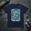 Ghost Skate T-Shirt design featuring a grim reaper holding a skateboard with glowing blue lightning and skulls