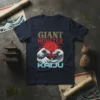 Giant Monster Cat Kaiju text with Japanese wave graphic on a navy t-shirt, inspired by Ukiyo-e art
