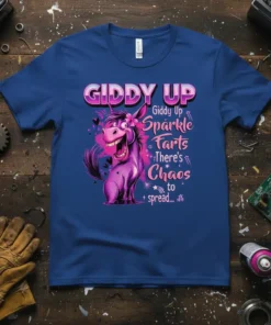 Giddy Up Sparkle Farts There's Chaos to spread... funny donkey quote t-shirt design with pink sparkle accents