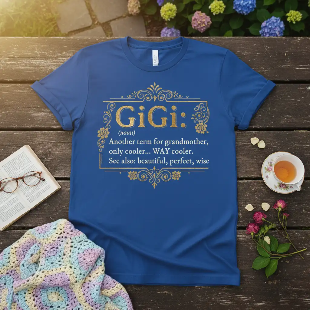 GiGi: (noun) Another term quote printed with creative illustration on comfortable cotton fabric t-shirt design