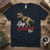 Gigi Sauarus Rex T-Shirt design with a skeleton T-Rex wearing a red bow and text "Gigi Sauarus Rex"