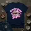 Gimme Some Sugar graphic tee with pink text and a stylized, jewel-covered pair of lips