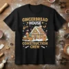 Gingerbread House Construction Crew text with gingerbread man and bulldozer building a gingerbread house, festive holiday design