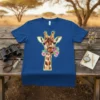 Artistic Giraffe Floral Design T-Shirt with colorful flowers around its neck, abstract style