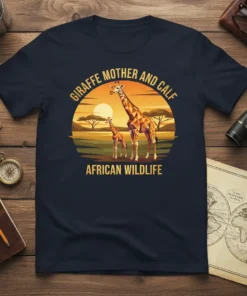 GIRAFFE MOTHER AND CALF AFRICAN WILDLIFE unique graphic design printed on comfortable cotton t-shirt