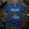 Girl Dad Her Protector Forever patriotic t-shirt design with crossed rifles and American flag shield
