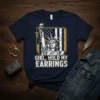 Girl, Hold My Earrings Statue of Liberty T-Shirt with American flag background and lightning bolt accents
